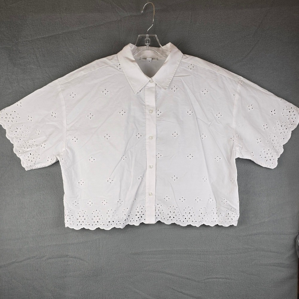 Free Assembly Cropped Cotton Eyelet Shirt XXL 20 White Short Sleeve Boho Cottage